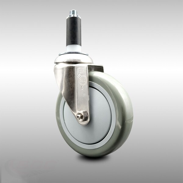 5 Inch 316SS Gray Polyurethane Wheel Swivel 1-1/8 Inch Expanding Stem Caster